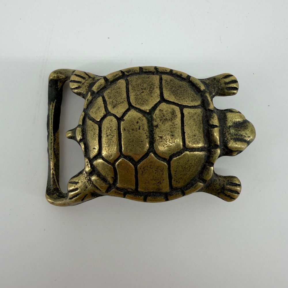 Vintage Solid Brass Turtle Belt Buckle 3D Tortoise Animal Statement Accessory